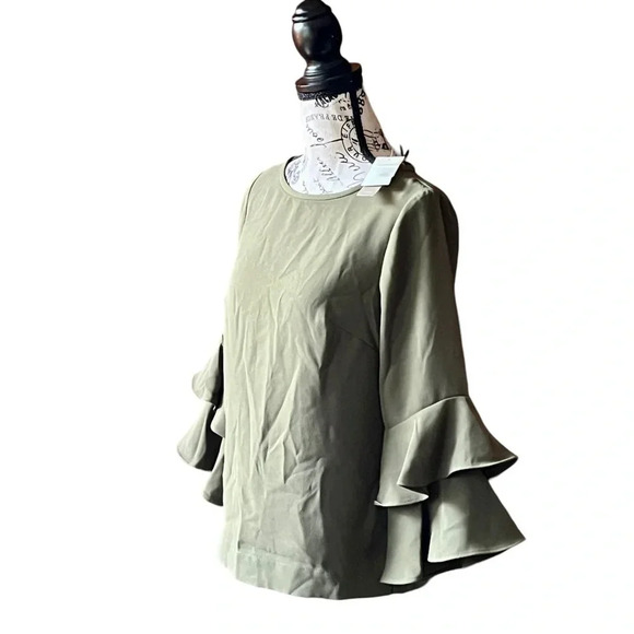 J crew green ruffle boho peasent beach coastal peasent blouse preppy capsule 0 - Picture 2 of 10